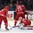 OSTRAVA, CZECH REPUBLIC - MAY 12: Belarus' Kevin Lalande #35 reaches for a bouncing puck with Nikolai Stasenko #5 and Oleg Yevenko #25 in front during preliminary round action at the 2015 IIHF Ice Hockey World Championship. (Photo by Richard Wolowicz/HHOF-IIHF Images)


